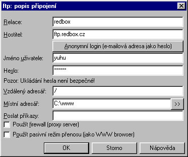 P��klad definovan�ho FTP p�ipojen�